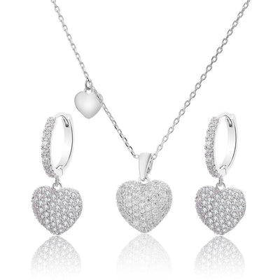 Zircon Love Heart Drop Earrings Jewelry Sets