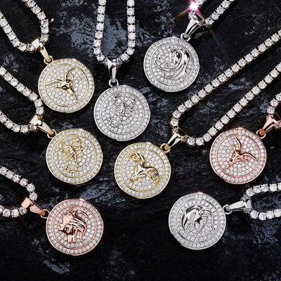 TOPGRILLZ 2020 New 12 constellations Pendant Iced Out Micro Pave Cubic Zirconia Hip hop Personalised Jewelry Men Women For Gift