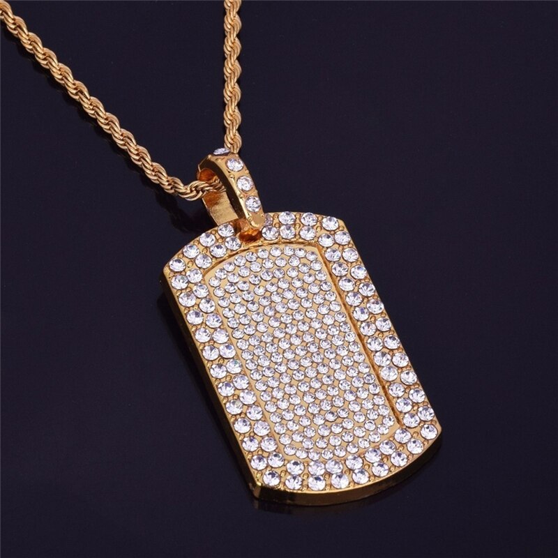 Icy Dog Tag Pendant Necklace