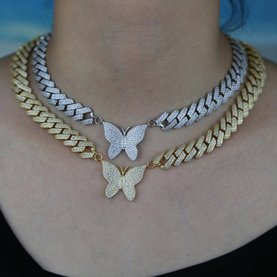 Cuban Link Butterfly Charm Choker Necklace