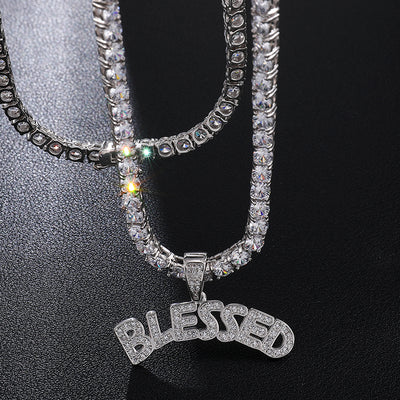 Hip Hop Bling Iced Out BLESSED Letters Pendant