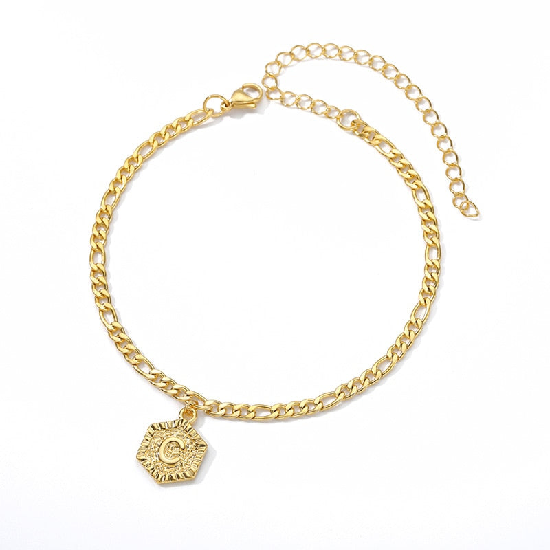 Gold Initial Anklet Bracelet