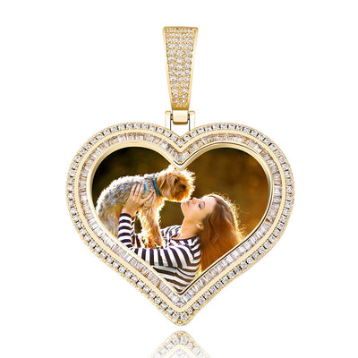 Heart Baguette Custom Photo Pendant Necklace