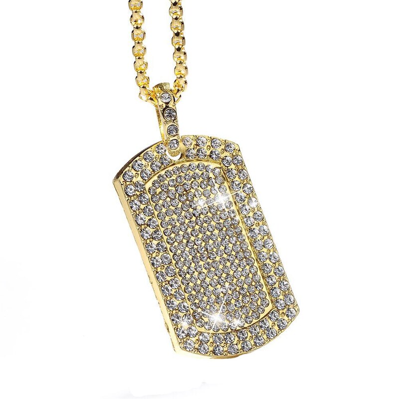 Icy Dog Tag Pendant Necklace