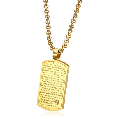 "Our Father” Prayer Dog Tag Pendant Chain