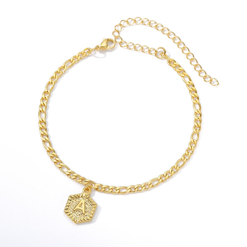 Gold Initial Anklet Bracelet