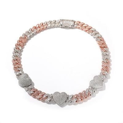 Icy Hearts Baguette Cuban Necklace