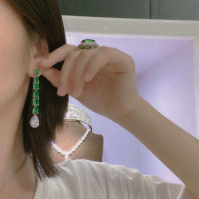 Pear 5CT Emerald Moissanite Tassel Earrings