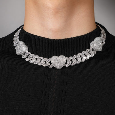 Icy Hearts Baguette Cuban Necklace