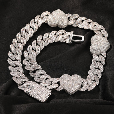 Icy Hearts Baguette Cuban Necklace